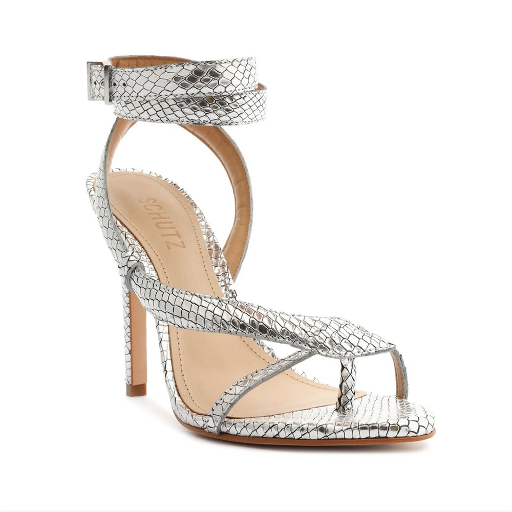 Never Worn Schutz Size 7 Courtney High Sandal Metalic Silver